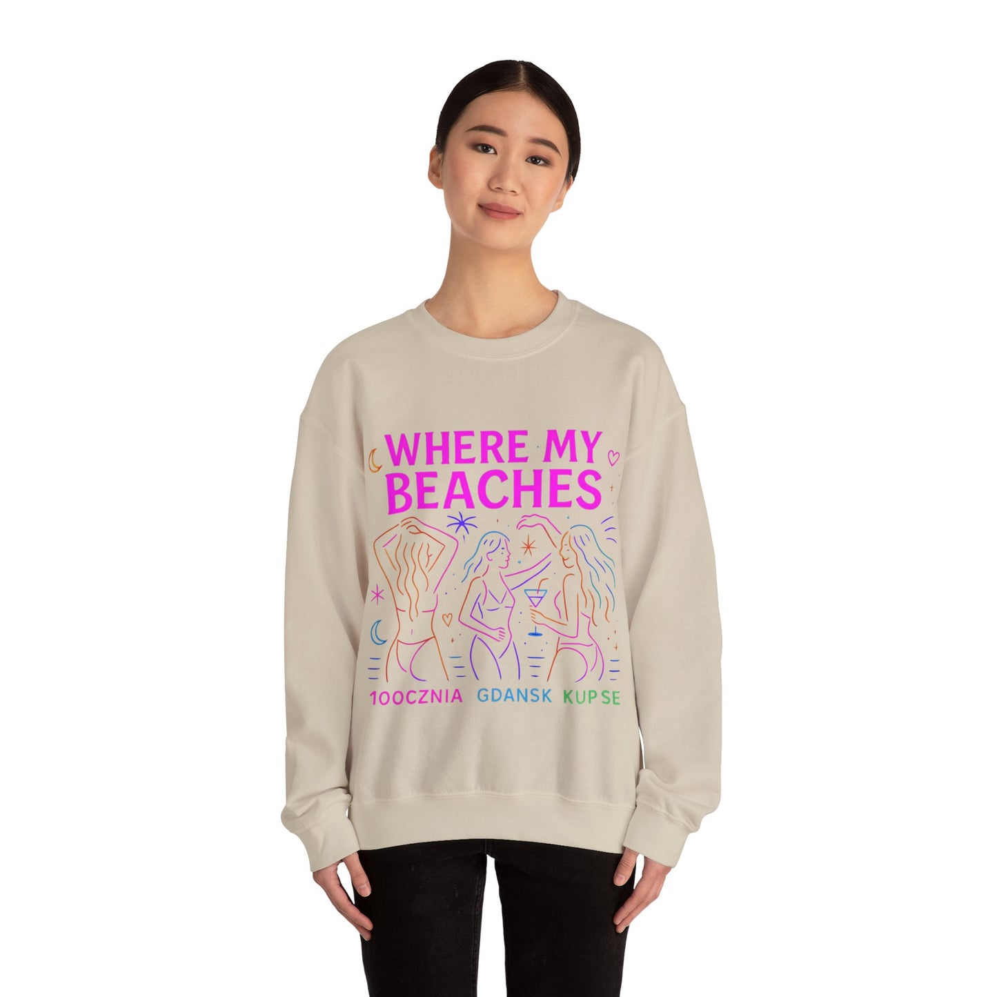 Bluza unisex z grafiką Kup Se Where My Beaches – klasyczny crewneck i miejski styl