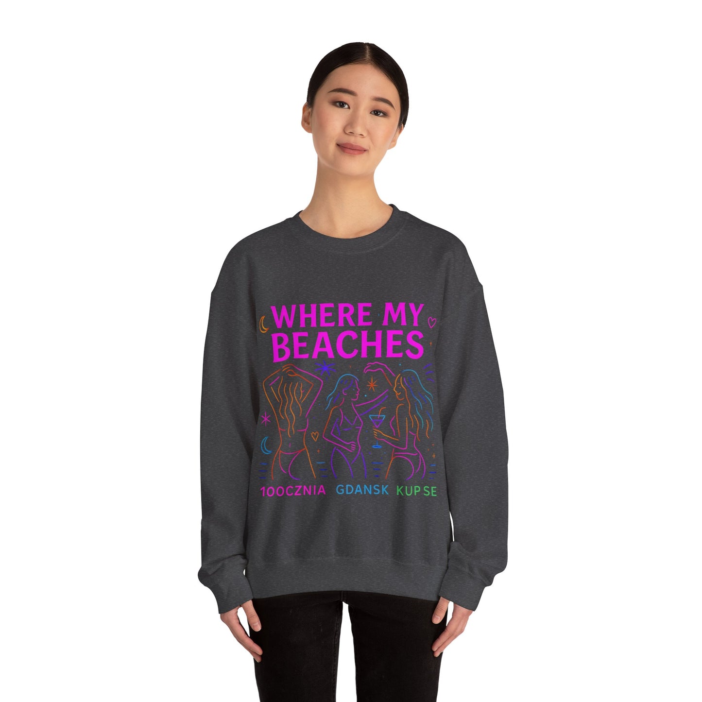 Bluza unisex z grafiką Kup Se Where My Beaches – klasyczny crewneck i miejski styl