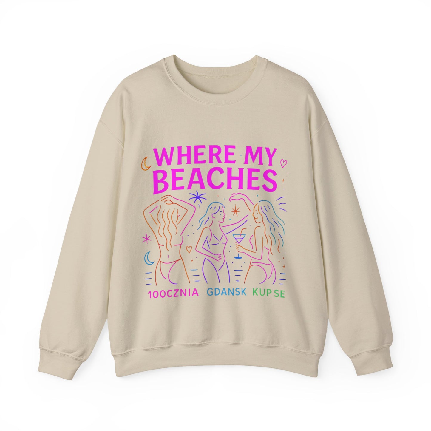 Bluza unisex z grafiką Kup Se Where My Beaches – klasyczny crewneck i miejski styl