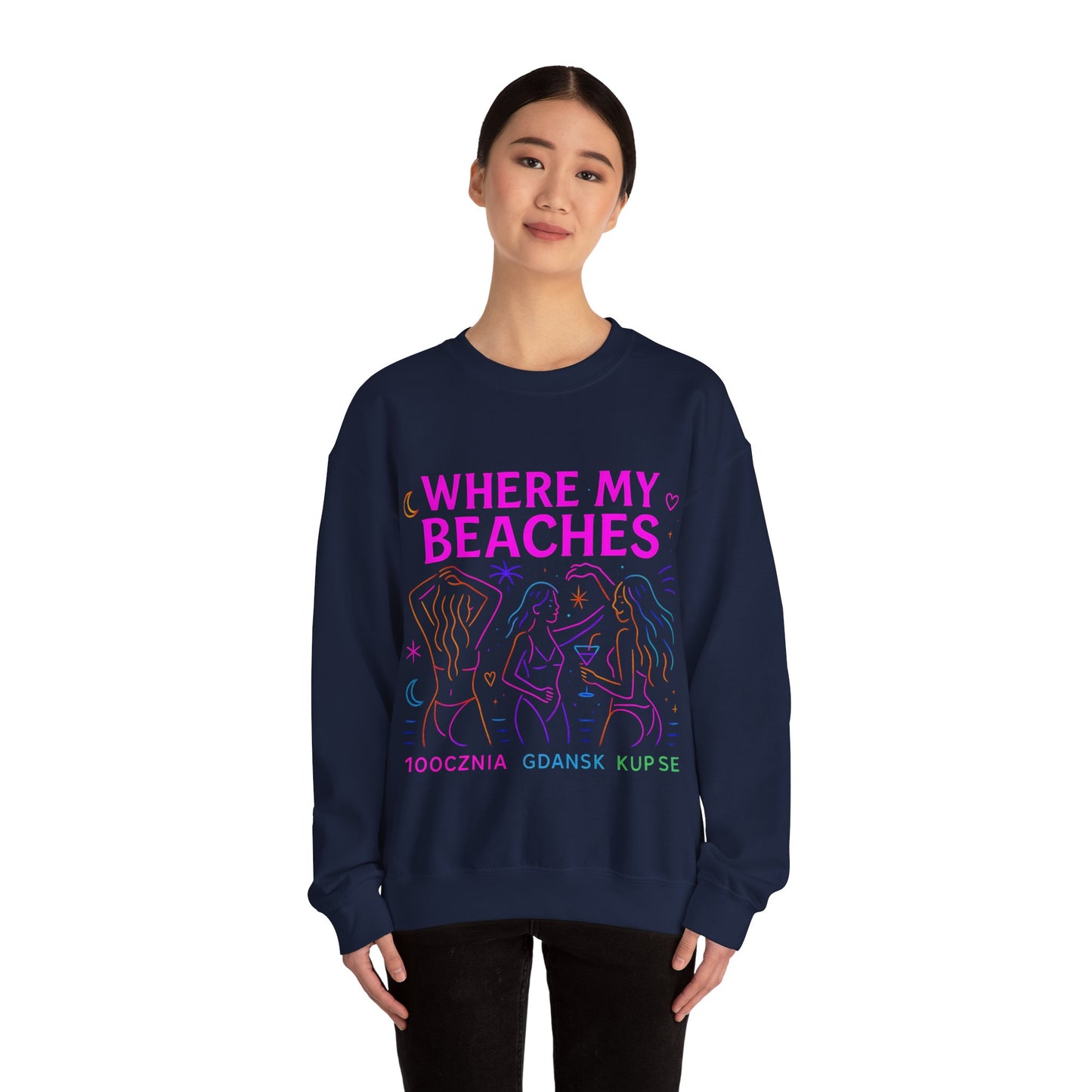 Bluza unisex z grafiką Kup Se Where My Beaches – klasyczny crewneck i miejski styl