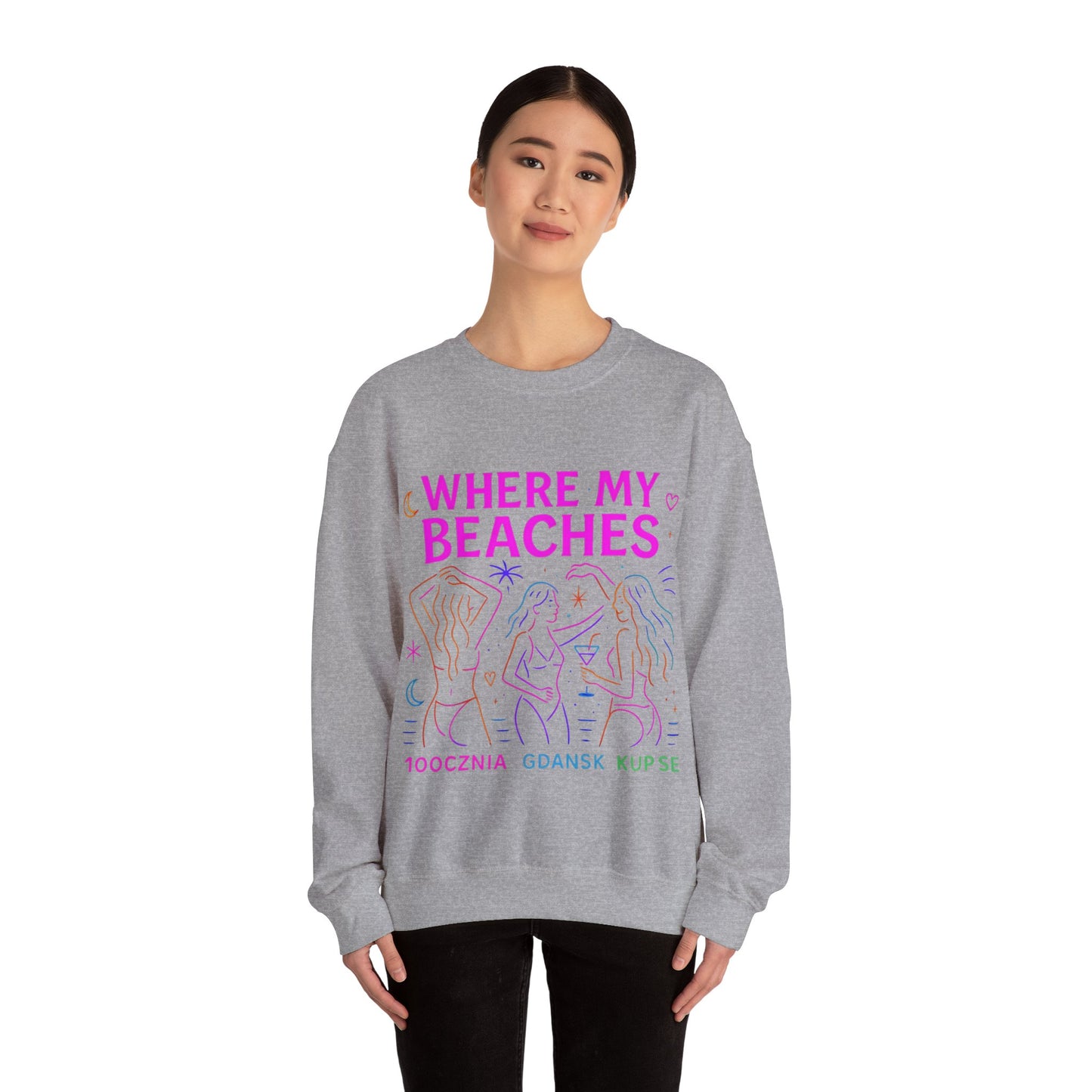 Bluza unisex z grafiką Kup Se Where My Beaches – klasyczny crewneck i miejski styl
