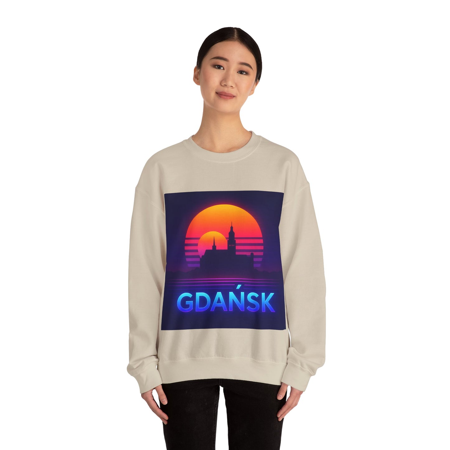 Bluza unisex z grafiką Kup Se Panorama Gdańsk – klasyczny crewneck i miejski styl