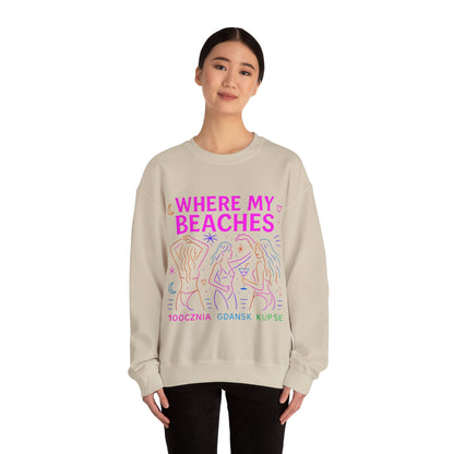 Bluza unisex z grafiką Kup Se Where My Beaches – klasyczny crewneck i miejski styl