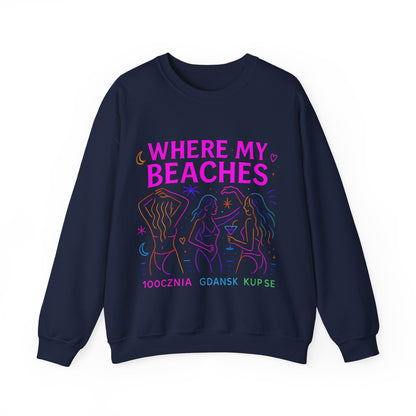 Bluza unisex z grafiką Kup Se Where My Beaches – klasyczny crewneck i miejski styl